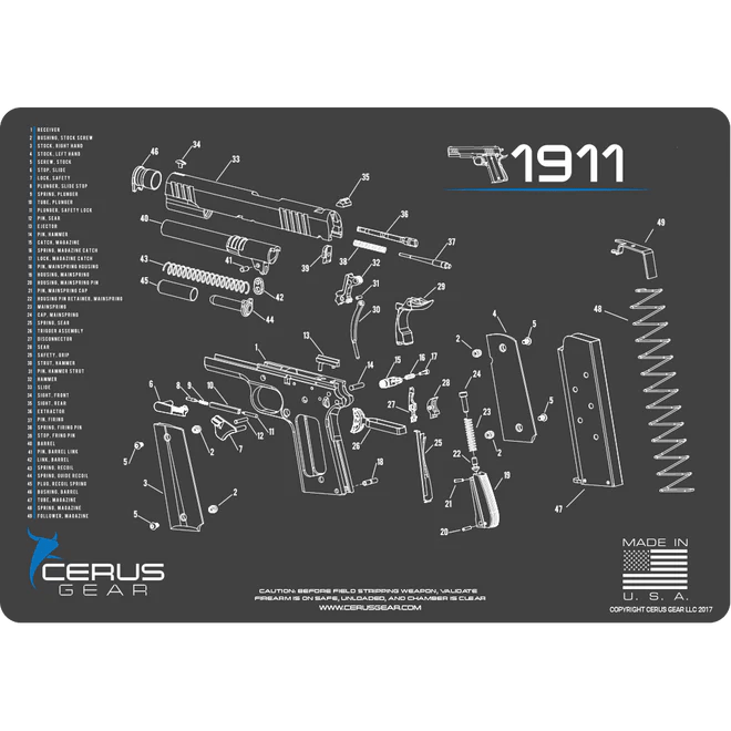 ProMat - 1911 Schematic Handgun Mat - Cerus Gear