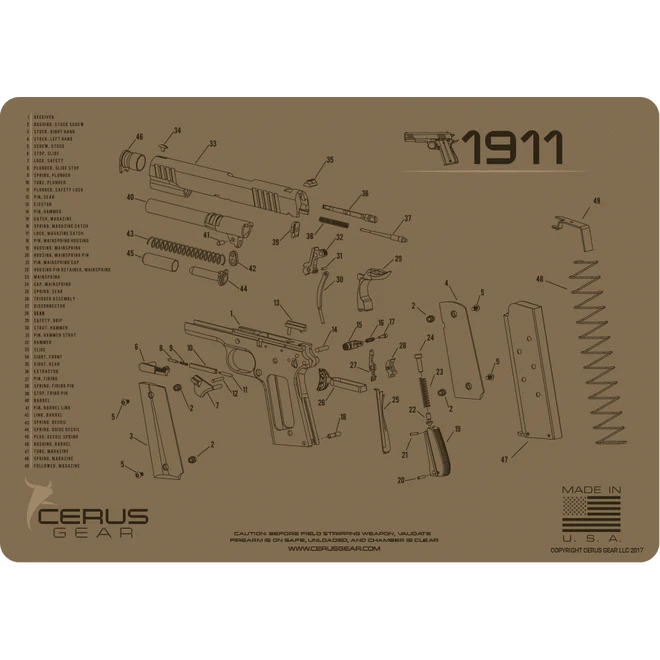 ProMat - 1911 Schematic Handgun Mat - Cerus Gear